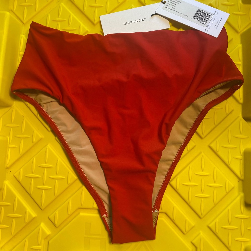 Bondi Born Paloma‎ High Waisted Bikini Bottom Scarlet Red US 8 NWT
